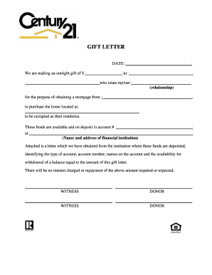Gift Letter for Mortgage