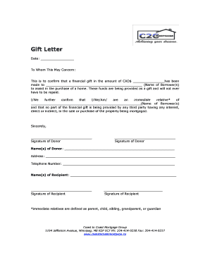 Gift Letter for Home Purchase