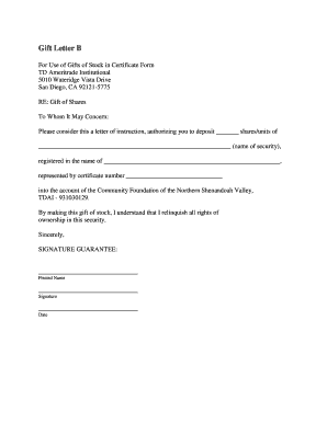 Gift Letter for Stock Donation