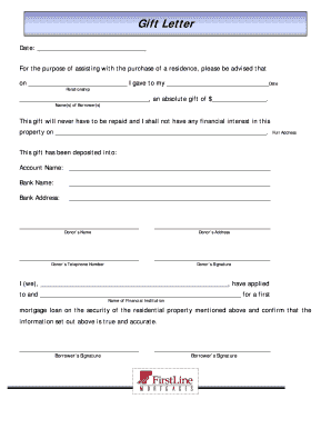 Gift Letter for Residential Purchase