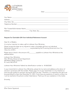 Request for Charitable Gift from Individual Retirement Account