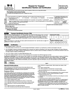 IRS Form W-9 Request for Taxpayer Identification Number and Certification