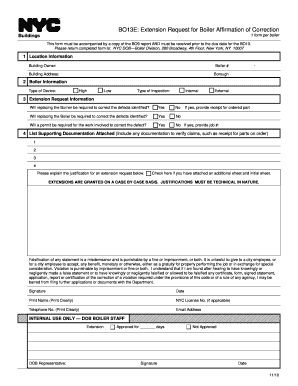 NYC Boiler Affirmation of Correction Extension Request