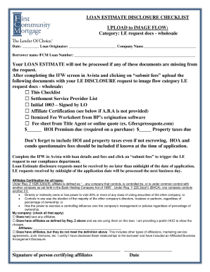 Loan Estimate Disclosure Checklist