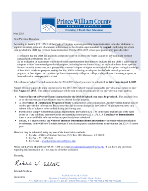 Virginia Home Instruction Notice and Curriculum Description