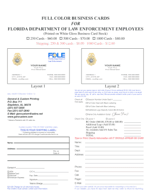 Florida Law Enforcement Business Card Order Form
