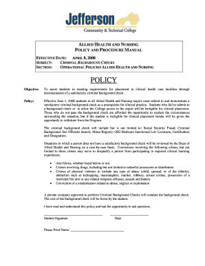 Allied Health and Nursing Criminal Background Check Policy