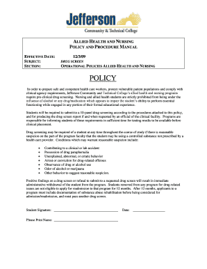 Allied Health and Nursing Drug Screen Policy
