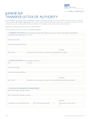 Junior ISA Transfer Letter of Authority