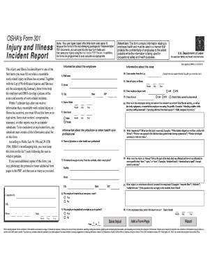 OSHA Form 301 Injury and Illness Incident Report