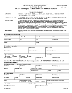 US Coast Guard Family Advocacy Incident Report