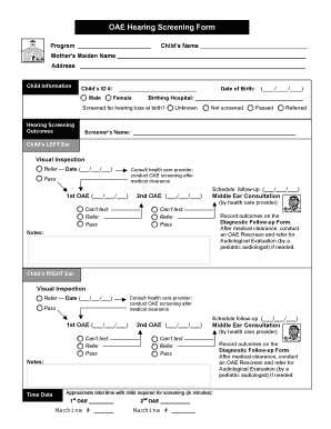 OAE Hearing Screening Form