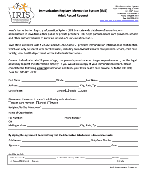 Iowa Immunization Record Request Form