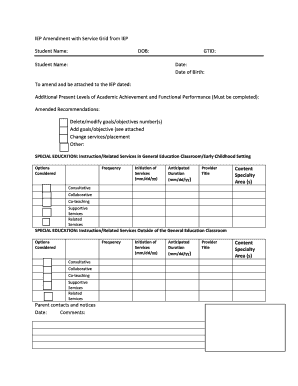 IEP Amendment with Service Grid