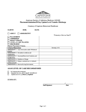 ASAM Placement and Discharge Form