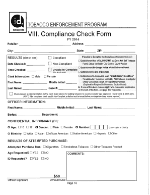 Tobacco Compliance Check Form