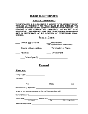 Texas Divorce Client Questionnaire