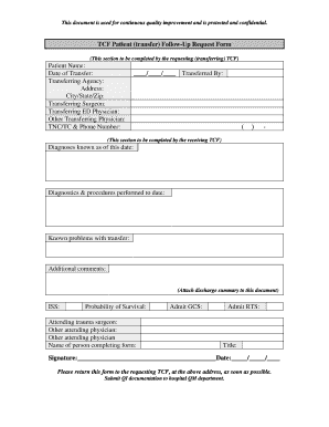 TCF Patient Transfer Follow-Up Request Form