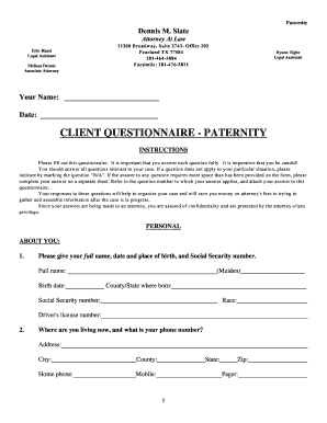 Paternity Questionnaire