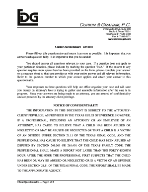 Client Questionnaire - Divorce
