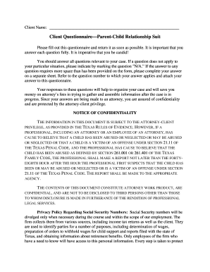 Parent-Child Relationship Suit Questionnaire