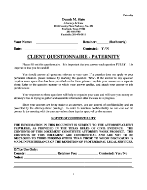 Paternity Questionnaire