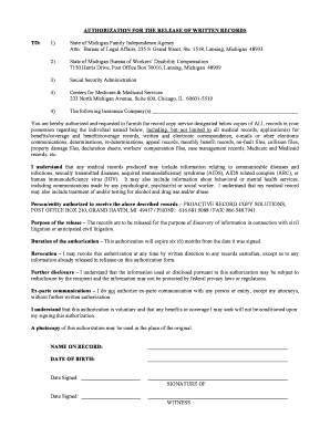 Authorization for Release of Written Records
