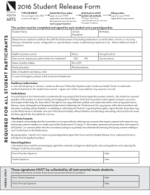 Michigan Youth Arts Festival Student Release Form