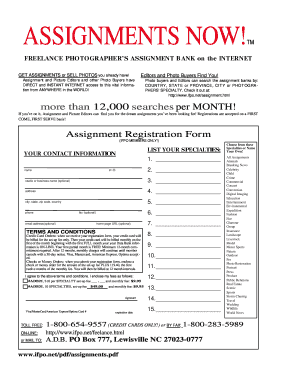 Freelance Photographer Assignment Registration Form