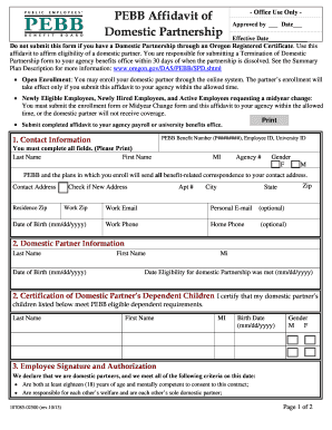 Oregon Domestic Partnership Affidavit