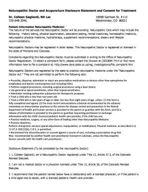 Naturopathic Doctor and Acupuncture Disclosure Statement and Consent for Treatment