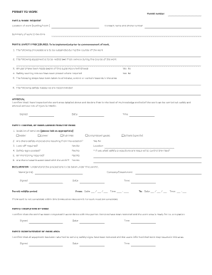 Permit to Work Safety Form