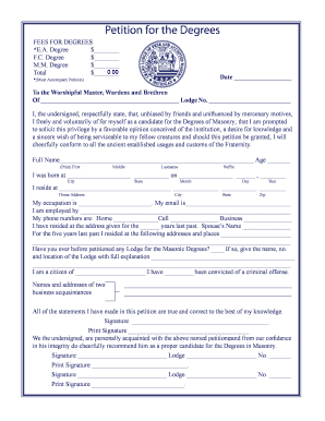 Michigan Freemasonry Membership Petition