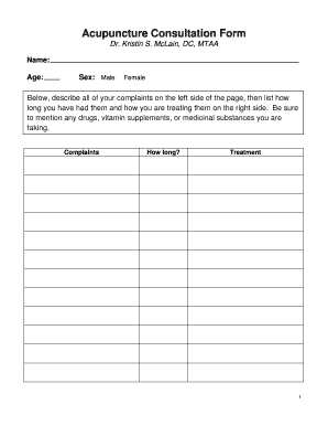 Acupuncture consultation form