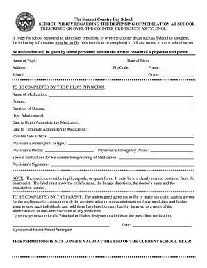 School Medication Administration Form