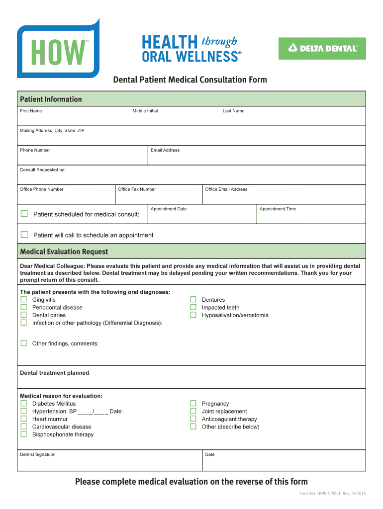 Fillable Online Dental Patient Medical Consultation Form Fax Email ...