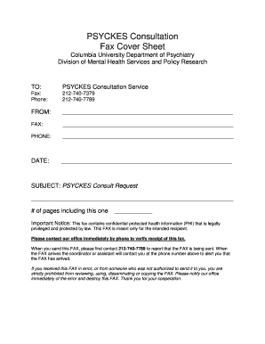 PSYCKES Consultation Fax Cover Sheet