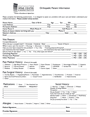 Orthopedic Patient Information Form