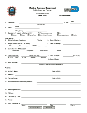 Infant Death Public Interment Form