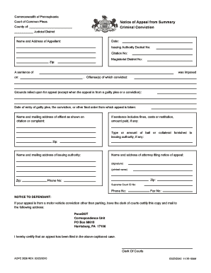 Pennsylvania Notice of Appeal from Summary Criminal Conviction