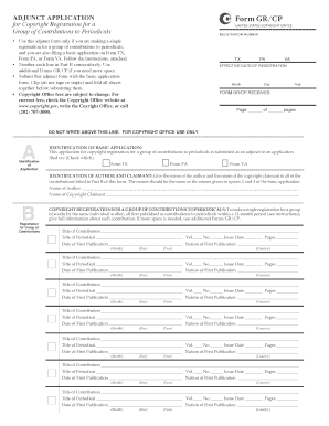US Copyright Office Adjunct Application Form GR/CP
