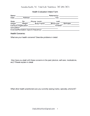 Health Evaluation Intake Form