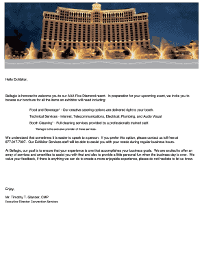 Bellagio Exhibitor Services Order Form