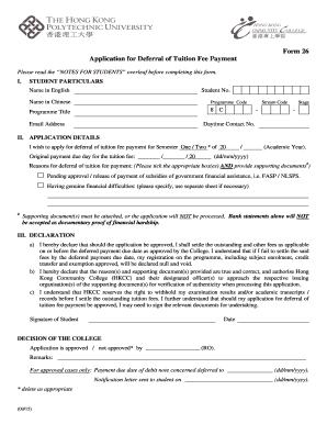 Form 26 - Tuition Fee Deferral Application