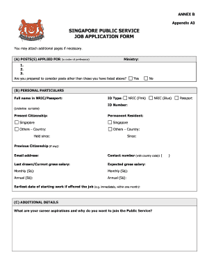 Singapore Public Service Job Application Form
