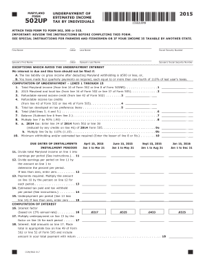 Maryland Underpayment of Estimated Income Tax Form 502UP