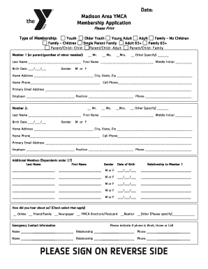 Madison Area YMCA Membership Application