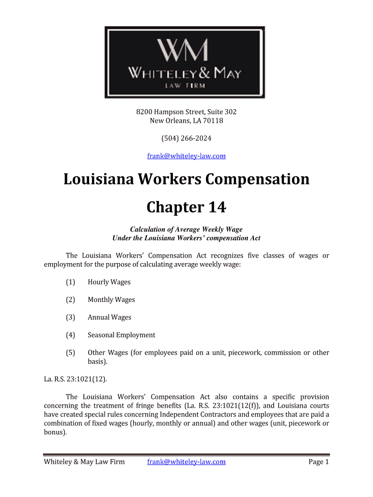 Fillable Online Calculation of Average Weekly Wage Fax Email Print