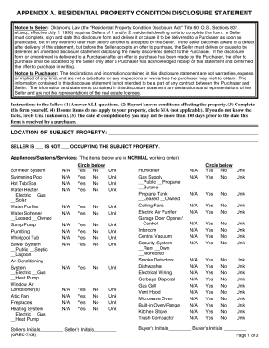 Oklahoma Residential Property Condition Disclosure Statement