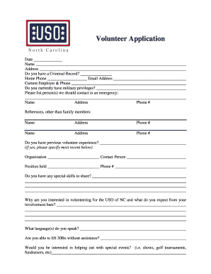 USO of NC Volunteer Application Form
